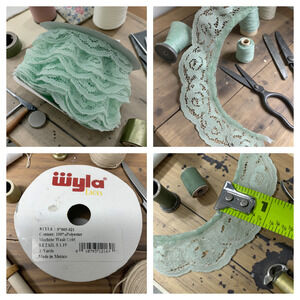 Vintage 1980's Wyla Laces Spool Roll Lace Trim Mint Green 1" Sewing 3 Yards